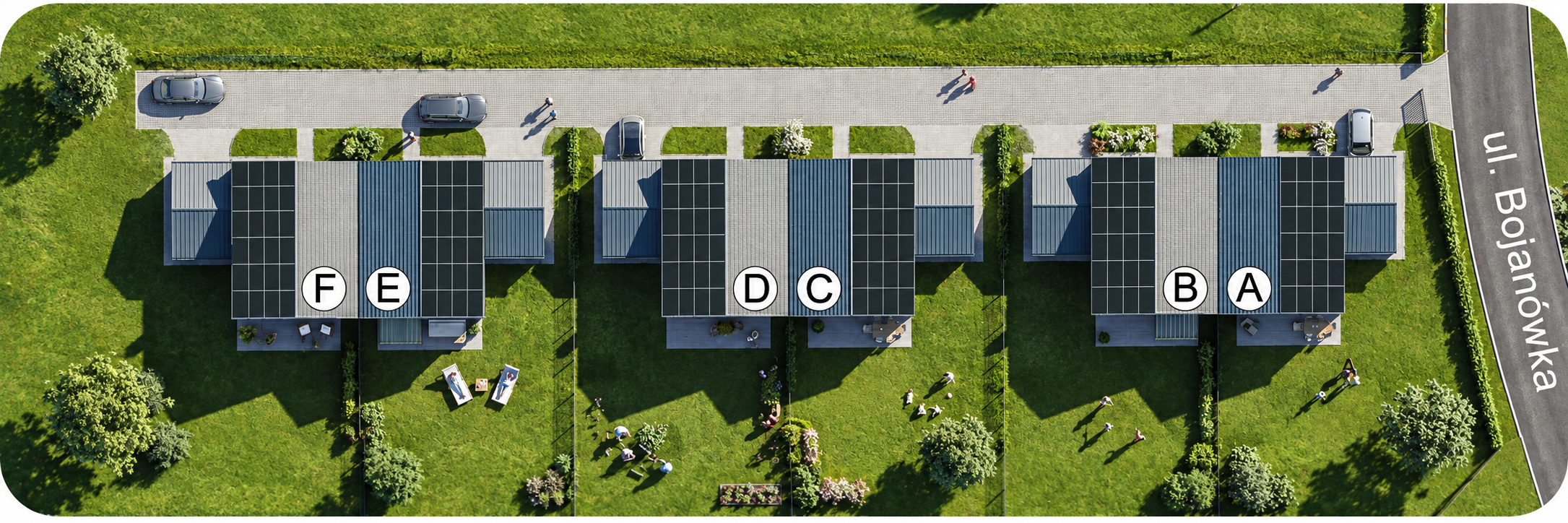 Plan osiedla Bojanówka z domami A–F